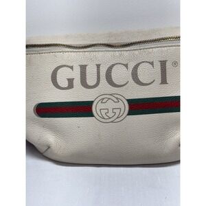 Gucci Logo Belt Bag White Leather Web Stripe Waist Crossbody Fanny Pack COA